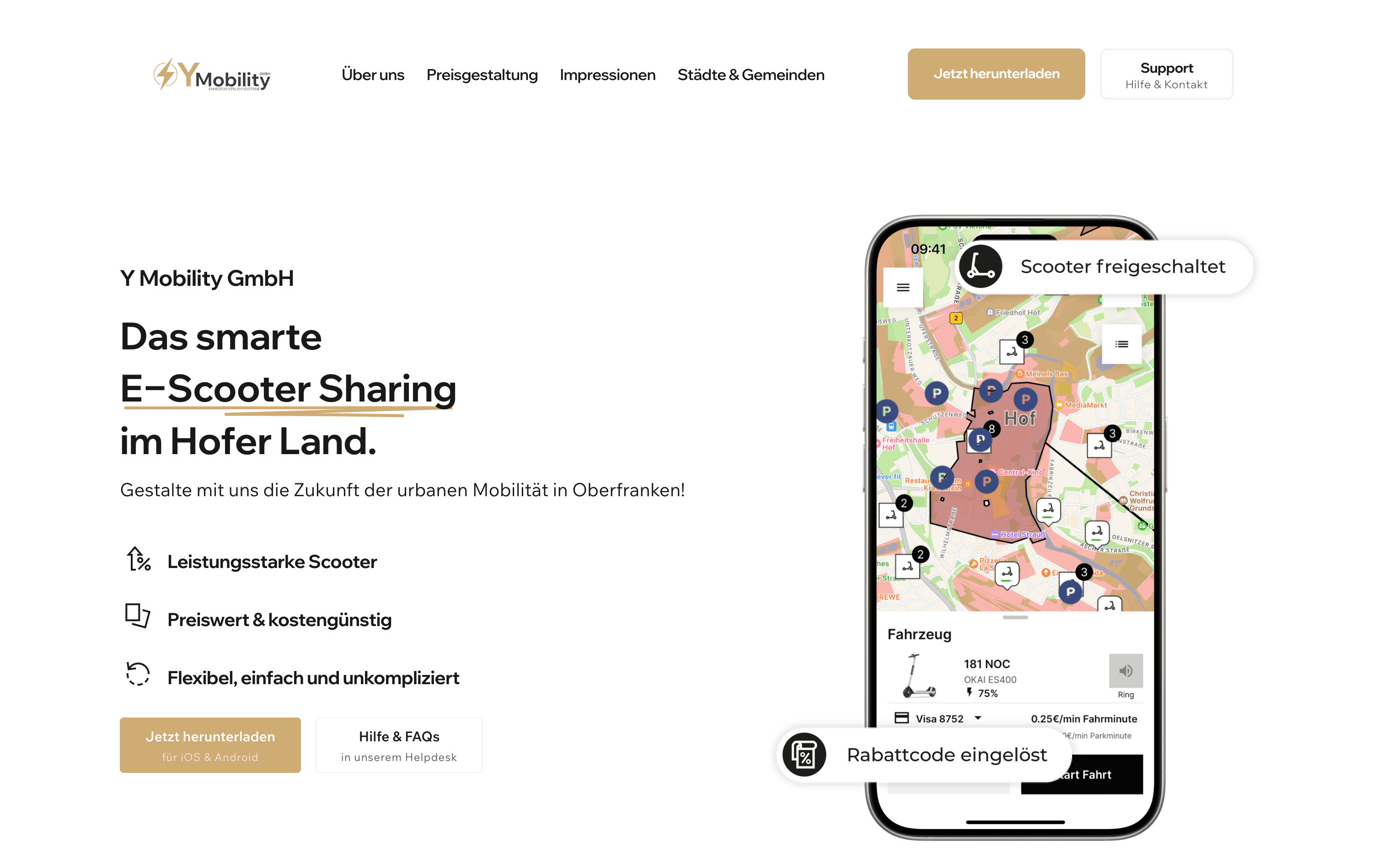 Landing Page von Y Mobility